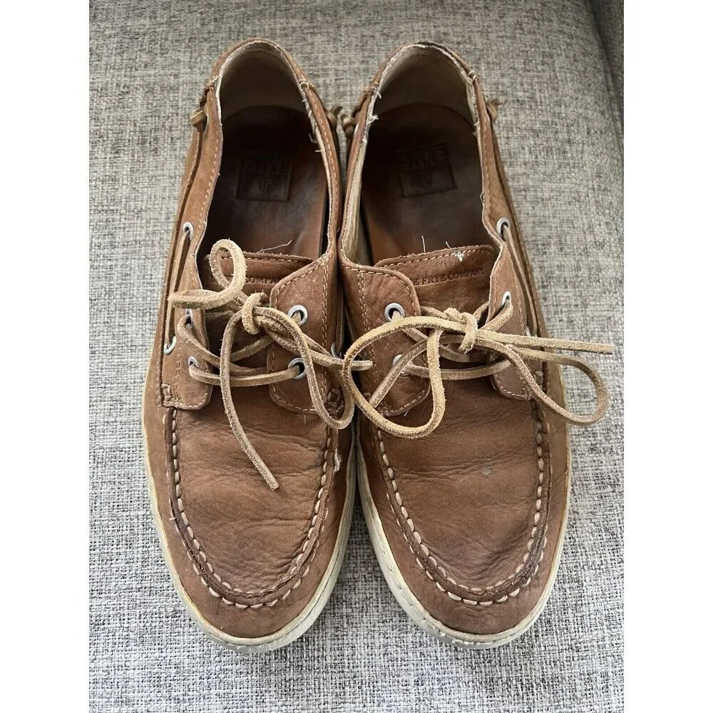 Frye Men's Boat Shoes Size 10 Brown Nubuck Leather Sully Slip On Casual Loafer